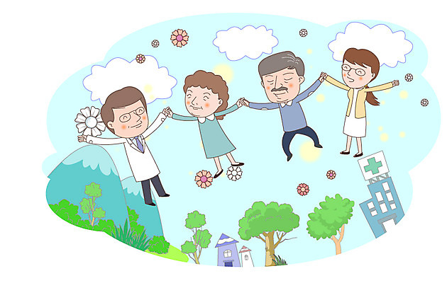 주간 나무 식물 구름 여자 노년 남자 일러스트 산 주택 병원 사람 여러명 야외 손잡기 간호사 의사 복지 노인복지 노인만 국내일러스트 AI파일 자연요소 다수 의학 모션 성인 건물 의료진 사회이슈 성인만 파일형식 벡터