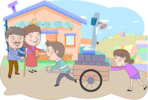 주간 부부 여자 노년 남자 일러스트 지팡이 주택 사람 여러명 야외 마을 노부부 수레 도움 복지 노인복지 연탄 노인만 국내일러스트 AI파일 자연요소 커플 다수 컨셉 성인 건물 카트 사회이슈 성인만 파일형식 벡터