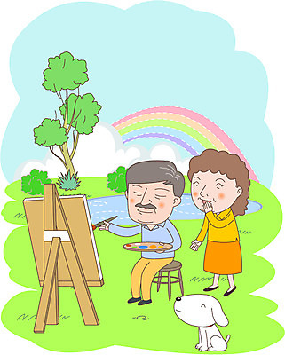 나무 식물 부부 여자 노년 남자 무지개 의자 일러스트 사람 잔디 취미 야외 두명 반려동물 노부부 붓 그리기 팔레트 강아지 복지 이젤 노인복지 노인만 국내일러스트 AI파일 자연요소 동물 커플 가구 모션 성인 미술도구 개 사회이슈 성인만 파일형식 벡터