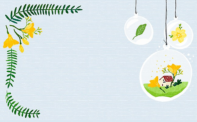 PSD 식물 계절 꽃 잎 일러스트 프레임 틀 사람없음 봄 메모지 알림 유리구슬 프리지어 국내일러스트 유리 사무용품 구슬 파일형식