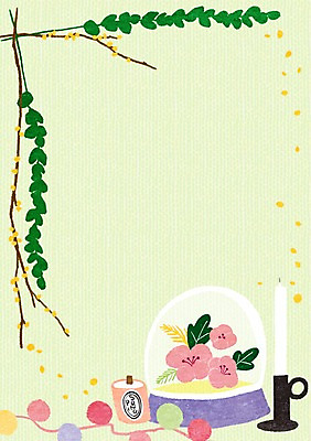 PSD 식물 계절 꽃 일러스트 초 프레임 틀 사람없음 봄 메모지 알림 구슬 촛대 향초 스노글로브 국내일러스트 장식 사무용품 파일형식