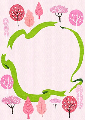 PSD 나무 식물 계절 리본 일러스트 프레임 틀 사람없음 봄 메모지 알림 국내일러스트 사무용품 파일형식