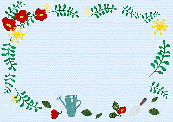 PSD 식물 계절 꽃 잎 일러스트 프레임 틀 사람없음 봄 물뿌리개 메모지 삽 알림 국내일러스트 사무용품 파일형식