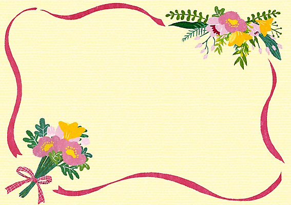 PSD 식물 계절 꽃 리본 꽃다발 일러스트 사각프레임 프레임 틀 사람없음 봄 메모지 알림 국내일러스트 사각형 사무용품 파일형식