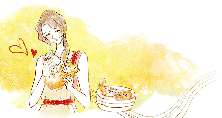 PSD 동물 여자 행복 새끼 일러스트 함께함 세마리 한명 사람 성인 반려동물 귀여움 고양이 젖병 먹이 동물보호 국내일러스트 1 감정 컨셉 포유류 3 아기용품 사회이슈 파일형식