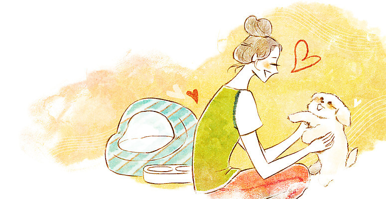 PSD 동물 한마리 여자 행복 일러스트 함께함 한명 사람 성인 반려동물 귀여움 말티즈 강아지 동물보호 개집 국내일러스트 1 감정 컨셉 개 사회이슈 애견용품 파일형식