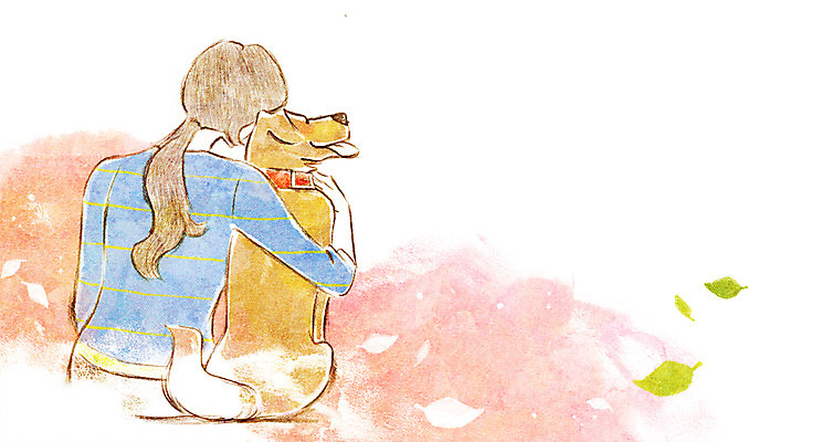 PSD 동물 한마리 여자 행복 일러스트 함께함 한명 사람 성인 반려동물 귀여움 골든리트리버 강아지 동물보호 국내일러스트 1 감정 컨셉 개 리트리버 사회이슈 파일형식