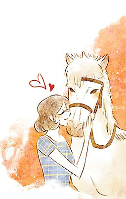 PSD 동물 한마리 여자 행복 일러스트 키스 함께함 한명 사람 성인 귀여움 말_동물 동물보호 국내일러스트 1 감정 컨셉 포유류 사회이슈 애정표현 파일형식