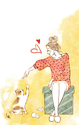 PSD 동물 한마리 여자 행복 일러스트 놀이 함께함 한명 사람 성인 반려동물 귀여움 고양이 동물보호 국내일러스트 1 감정 컨셉 포유류 사회이슈 파일형식