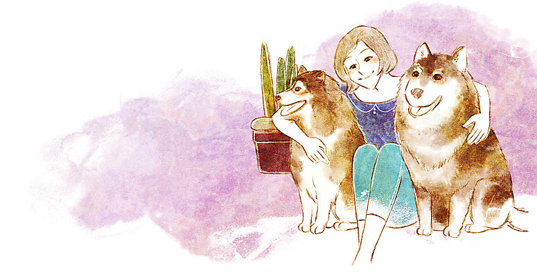 PSD 동물 여자 행복 화분 두마리 일러스트 안기 함께함 한명 사람 성인 반려동물 귀여움 강아지 시베리안허스키 동물보호 국내일러스트 1 감정 컨셉 2 모션 개 사회이슈 파일형식