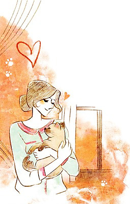 PSD 동물 한마리 여자 행복 일러스트 안기 함께함 한명 사람 성인 반려동물 귀여움 고양이 동물보호 국내일러스트 1 감정 컨셉 포유류 모션 사회이슈 파일형식