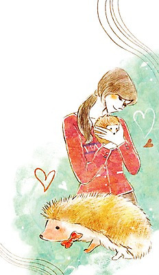 PSD 동물 여자 행복 두마리 일러스트 함께함 한명 사람 성인 귀여움 하트 동물보호 고슴도치 국내일러스트 모양 1 감정 컨셉 2 포유류 사회이슈 파일형식