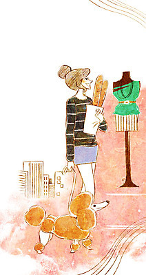 PSD 동물 한마리 여자 행복 빵 일러스트 함께함 한명 사람 빌딩 성인 반려동물 쇼핑 귀여움 산책 도시 강아지 바게트 마네킹 푸들 동물보호 국내일러스트 1 감정 음식 컨셉 휴식 건물 개 사회이슈 파일형식