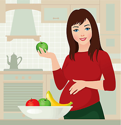 EPS 해외이미지 다이어트 일러스트 엄마 주방 임신 사과 건강식 해외202004 해외일러스트 음식 과일 가족 건강 파일형식 벡터 이미지허브