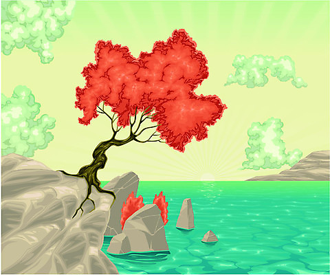 EPS 해외이미지 나무 식물 구름 계절 파도 바다 일러스트 자연 하늘 파노라마 풍경 물 여름 태양 일몰 봄 새벽 가을 바위 고립 해외202004 해외일러스트 자연요소 촬영기법 노을 돌_바위 생태계 파일형식 벡터 이미지허브