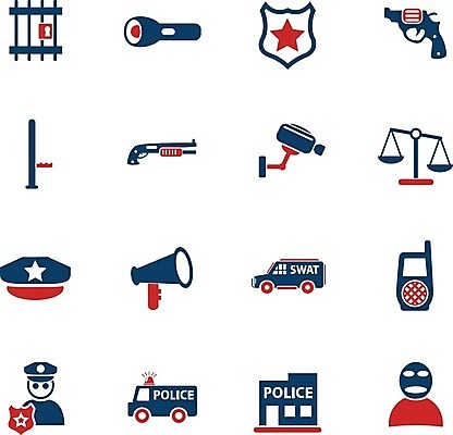 EPS 해외이미지 일러스트 확성기 총 경찰 도둑 라디오 지휘봉 짐차 쇠창살 엽총 캡모자 해외202004 해외일러스트 직업 모자_잡화 무기 자동차 전자제품 범죄인 파일형식 벡터 이미지허브