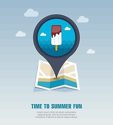 EPS 해외이미지 구름 바다 지도 일러스트 아이스크림 사람없음 여름 여름휴가 바캉스 위치 해외202004 해외일러스트 자연요소 계절 휴가 디저트 파일형식 벡터 여름_계절 이미지허브