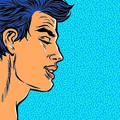 EPS 해외이미지 남자 얼굴 일러스트 한명 성인 눈감음 복고 팝아트 카툰스타일 성인남자한명만 해외202004 해외일러스트 1 모션 사람 신체부위 그림 남자한명만 성인남자만 파일형식 벡터 이미지허브