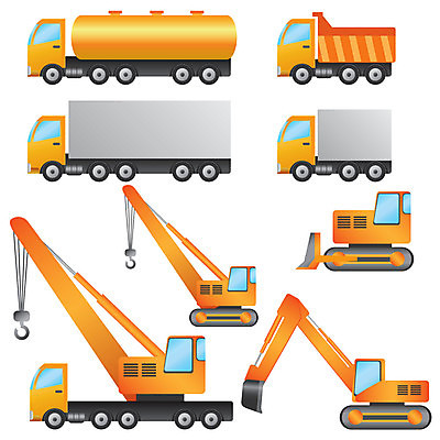 EPS 해외이미지 일러스트 건설업 사람없음 트럭 중장비 포크레인 기중기 지게차 화물트럭 덤프트럭 탱크로리 해외202004 해외일러스트 산업 자동차 화물차 산업장비 파일형식 벡터 이미지허브