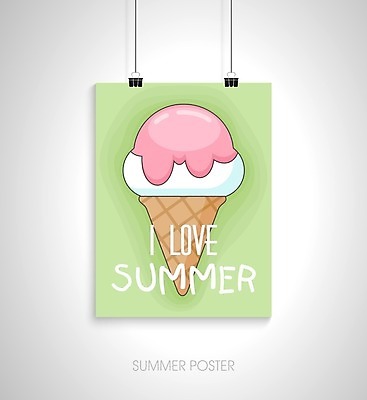 EPS 해외이미지 디자인 포스터 일러스트 매달리기 글자캘리그라피 사람없음 연두색 콘아이스크림 서류집게 해외202004 해외일러스트 캘리그라피 모션 아이스크림 집게 초록색 파일형식 벡터 이미지허브