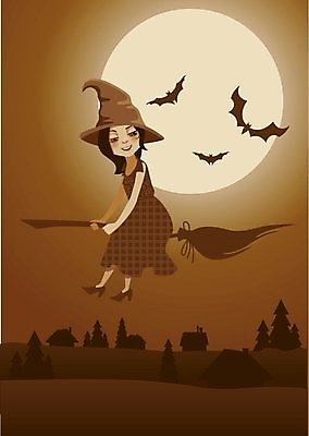 EPS 해외이미지 일러스트 마을 할로윈 달 야간 빗자루 마녀 박쥐 해외202004 해외일러스트 자연요소 포유류 청소도구 파일형식 벡터 이미지허브