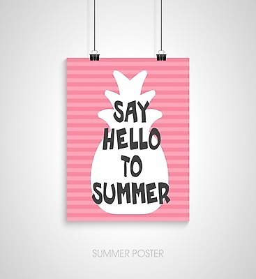 EPS 해외이미지 디자인 포스터 분홍색 일러스트 매달리기 타이포그라피 사람없음 줄무늬 파인애플 서류집게 해외202004 해외일러스트 문자 컬러 무늬 과일 모션 집게 열대과일 파일형식 벡터 이미지허브