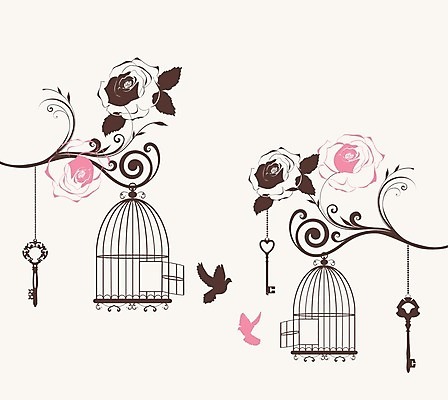 EPS 해외이미지 꽃 실루엣 일러스트 조류 열쇠 매달리기 사람없음 나뭇가지 새장 해외일러스트 나무 식물 동물 모션 촬영기법 케이지 파일형식 벡터 이미지허브