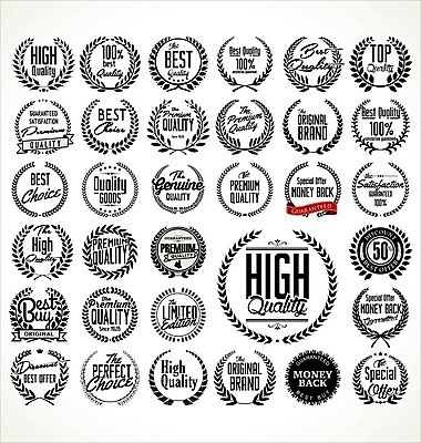 EPS 해외이미지 스티커 일러스트 사람없음 세트 라벨 빈티지 월계관 해외202004 해외일러스트 컨셉 프레임 파일형식 벡터 이미지허브