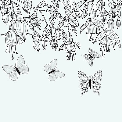 EPS 해외이미지 손 디자인 꽃 선 나비 백그라운드 잎 꽃무늬 패턴 일러스트 자연 벽지 추상 흑백 미술 성인 그래픽 장식 책 여름 검은색 흰색 신용카드 낙서 심볼 그림 질감 윤곽 페이지 스타일 해외202004 해외일러스트 식물 계절 컬러 곤충 무늬 문화예술 촬영기법 사람 신체부위 금융 생태계 파일형식 벡터 이미지허브