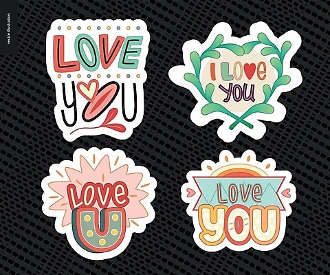 EPS 해외이미지 스티커 일러스트 사랑 타이포그라피 사람없음 세트 해외202004 해외일러스트 문자 감정 파일형식 벡터 이미지허브