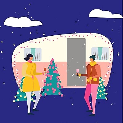 EPS 해외이미지 전신 커플 여자 남자 도로 크리스마스 와인잔 일러스트 서기 들기 성인 두명 캠핑 카라반 성인만 해외202004 해외일러스트 기념일 길 술잔 관계 교통시설 모션 레저 사람 캠핑카 파일형식 벡터 이미지허브