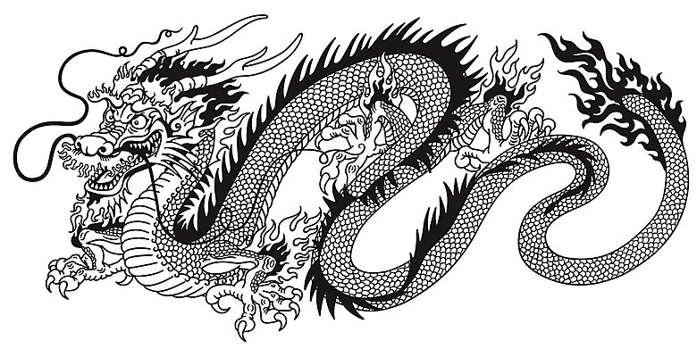 EPS 해외이미지 동물 전통 문화 일러스트 생물 흑백 동양인 용 문신 심볼 신화 마법 동쪽 마스코트 해외202004 해외일러스트 촬영기법 인종 방향 파일형식 벡터 이미지허브