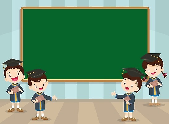 EPS 해외이미지 학생 여자 남자 어린이 일러스트 졸업 학교 졸업생 소녀 소년 여러명 칠판 축하 어린이만 해외202004 해외일러스트 교육 다수 컨셉 사람 파일형식 벡터 이미지허브