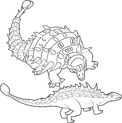 EPS 해외이미지 동물 라인일러스트 일러스트 사람없음 검은색 흰색 공룡 쥬라기 해외202004 안킬로사우루스 해외일러스트 컬러 파충류 파일형식 벡터 이미지허브