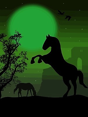 EPS 해외이미지 나무 동물 실루엣 야생동물 일러스트 자연 하늘 풍경 잔디 초록색 여름 빛 농장 점프 검은색 달 승차 야간 언덕 초식 해외202004 해외일러스트 자연요소 식물 계절 컬러 농업 모션 촬영기법 생태계 파일형식 벡터 이미지허브