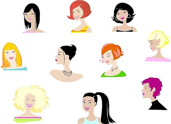 EPS 해외이미지 모델 헤어스타일 여자 백그라운드 일러스트 갈색머리 종류 미소 사람 성인 금발 유행 화려 그룹 고립 해외202004 해외일러스트 컨셉 표정 파일형식 벡터 이미지허브