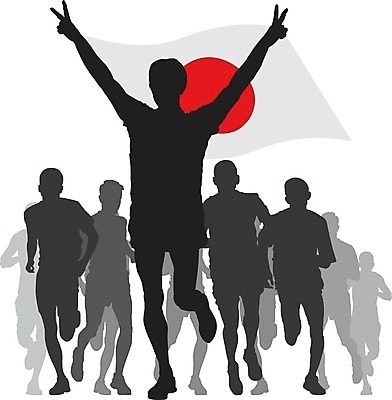 EPS 해외이미지 실루엣 스포츠 일러스트 건강 사람 일본 깃발 라이벌 달리기선수 승자 해외202004 해외일러스트 아시아 촬영기법 육상선수 파일형식 벡터 이미지허브