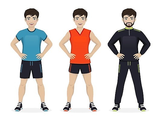 EPS 해외이미지 캐릭터 디자인 옷 남자 스포츠 일러스트 건강 소년 성인 운동복 달리기 운동 플랫 만화 연습 고립 해외202004 해외일러스트 일러캐릭터 어린이 모션 사람 파일형식 벡터 이미지허브