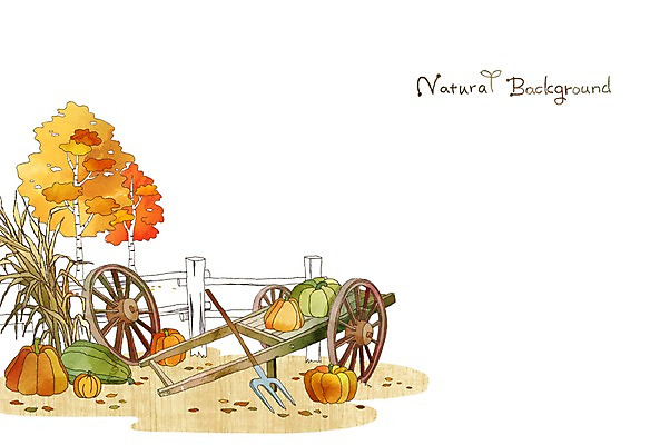 PSD 계절 백그라운드 일러스트 자연 호박 사람없음 울타리 수레 가을 바퀴 분위기 농기구 순수 가을배경 국내일러스트 컨셉 농업 채소 담장 카트 생태계 파일형식 가을_계절