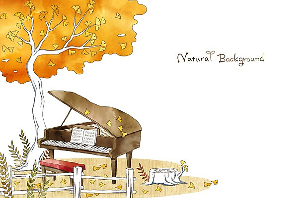 PSD 식물 계절 악기 백그라운드 일러스트 자연 사람없음 울타리 가을 분위기 건반 피아노 순수 은행잎 은행나무 그랜드피아노 가을배경 국내일러스트 나무 음악 컨셉 잎 담장 건반악기 생태계 파일형식 가을_계절
