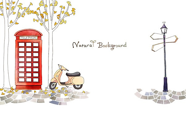 PSD 계절 백그라운드 가로등 일러스트 자연 사람없음 스쿠터 가을 표지판 분위기 순수 은행잎 은행나무 가을배경 국내일러스트 나무 공공시설 컨셉 잎 알림판 오토바이 생태계 파일형식 가을_계절