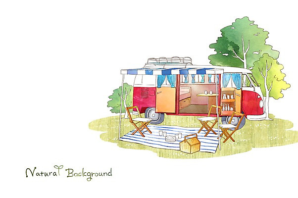 PSD 백그라운드 의자 일러스트 자연 사람없음 소풍 캠핑 분위기 순수 돗자리 캠핑카 국내일러스트 가구 컨셉 자동차 레저 야외활동 생태계 파일형식