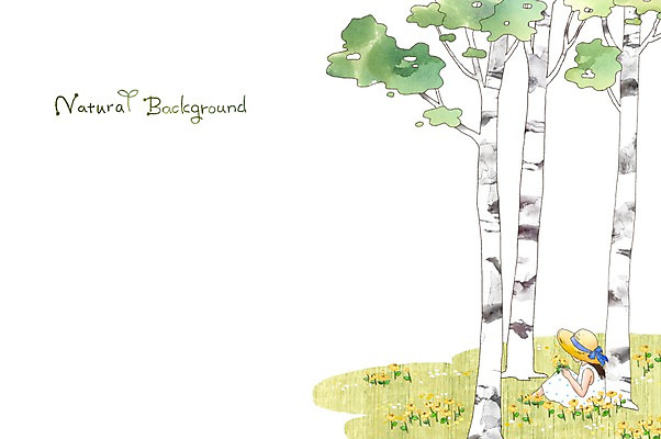 PSD 나무 식물 여자 꽃 어린이 백그라운드 일러스트 자연 한명 사람 소녀 분위기 순수 자작나무 소녀한명만 국내일러스트 1 컨셉 생태계 여자한명만 소녀만 파일형식