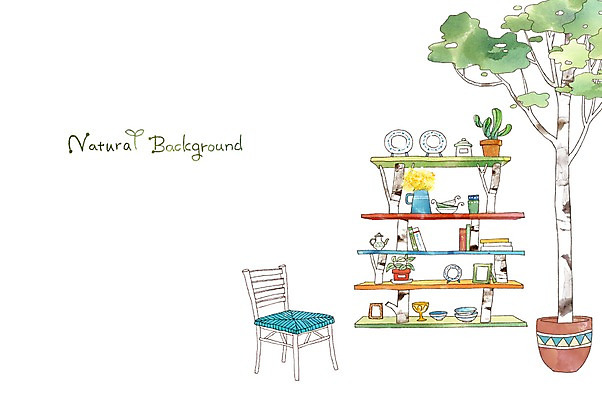 PSD 나무 식물 화분 백그라운드 의자 일러스트 자연 선반 선인장 사람없음 장식 분위기 순수 국내일러스트 가구 컨셉 생태계 파일형식