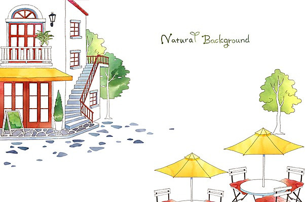 PSD 나무 식물 화분 백그라운드 의자 일러스트 자연 탁자 주택 사람없음 건물 발코니 파라솔 분위기 순수 국내일러스트 건축물 가구 컨셉 생태계 파일형식