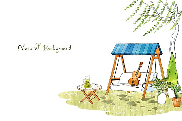 PSD 식물 화분 악기 백그라운드 일러스트 자연 탁자 사람없음 분위기 바이올린 순수 그네 그네의자 국내일러스트 음악 가구 컨셉 의자 현악기 생태계 파일형식