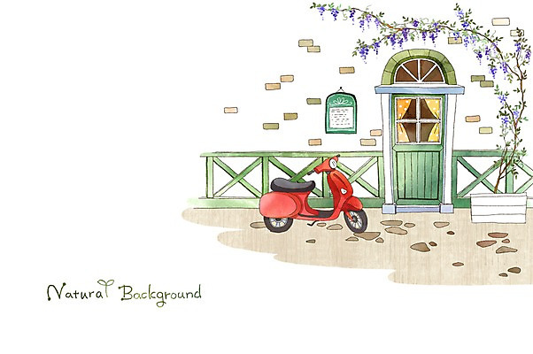 PSD 식물 백그라운드 일러스트 자연 주택 외벽 사람없음 건물 문 상점 스쿠터 분위기 덩굴 순수 국내일러스트 건축물 벽 컨셉 오토바이 생태계 파일형식