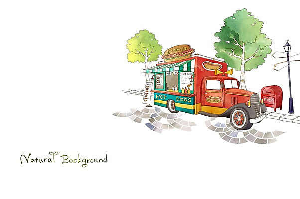 PSD 나무 식물 백그라운드 가로등 일러스트 자동차 자연 거리 사람없음 트럭 우체통 표지판 분위기 순수 핫도그 가판대 국내일러스트 공공시설 음식 육상교통 컨셉 패스트푸드 알림판 생태계 파일형식