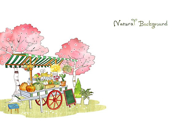 PSD 식물 화분 백그라운드 채소 과일 일러스트 자연 호박 사람없음 수레 봄 벚꽃 분위기 순수 가판대 봄배경 국내일러스트 계절 꽃 컨셉 카트 생태계 파일형식