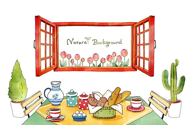 PSD 그릇 계절 화분 커피 빵 백그라운드 일러스트 창문 자연 식탁 탁자 주전자 선인장 사람없음 봄 튤립 분위기 바게트 각설탕 순수 봄배경 국내일러스트 식물 식기 꽃 음료 음식 가구 컨셉 주방용품 설탕 생태계 파일형식